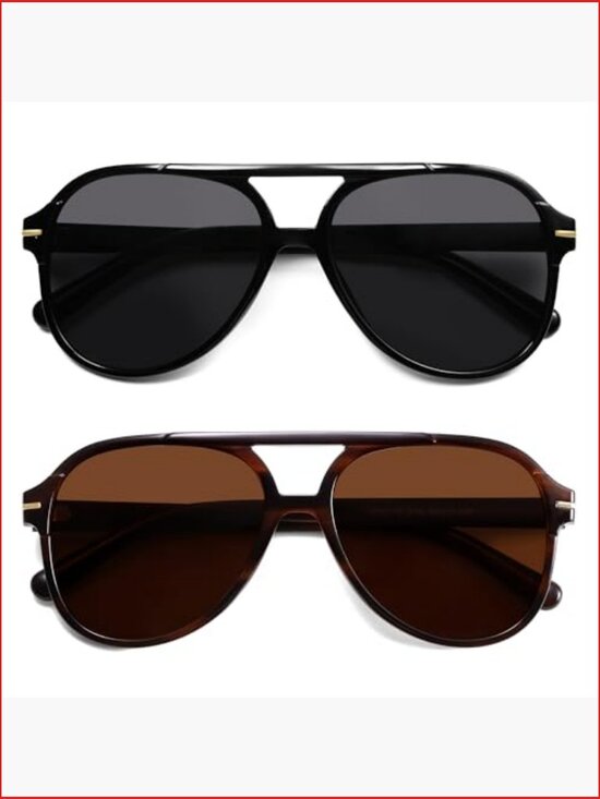 Retro Square Aviator Sunglasses 70s Classic Oversized UV Protection 2 Pack main image 3